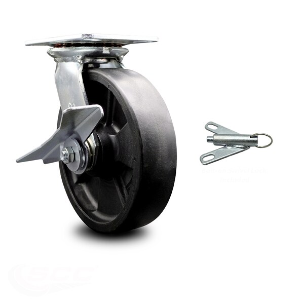 8 Inch Glass Filled Nylon Caster with Ball Bearing and Brake/Swivel Lock SCC